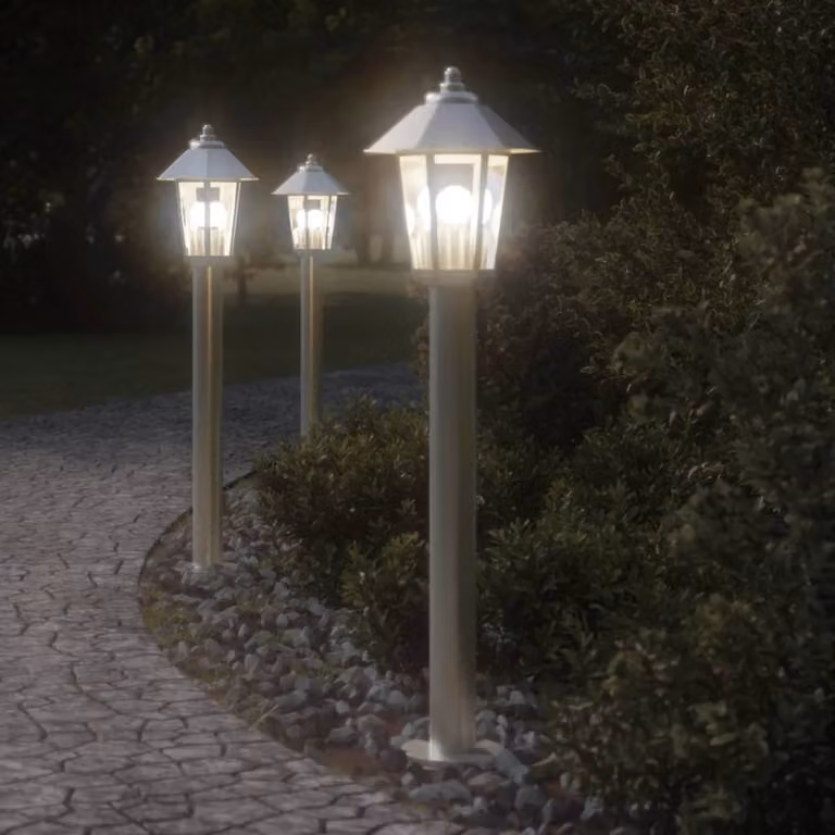 vidaXL Lampada da terra per esterni in acciaio inox argento, Altezza: 80 cm