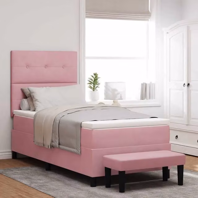 Letto a molle moderno vidaXL con testiera in velluto rosa, L 200 cm x P 80 cm