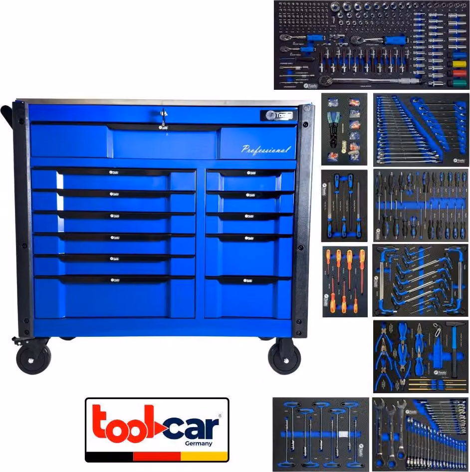 Carrello da officina riempito e attrezzato - 12 cassetti, Heavy Duty, XXL