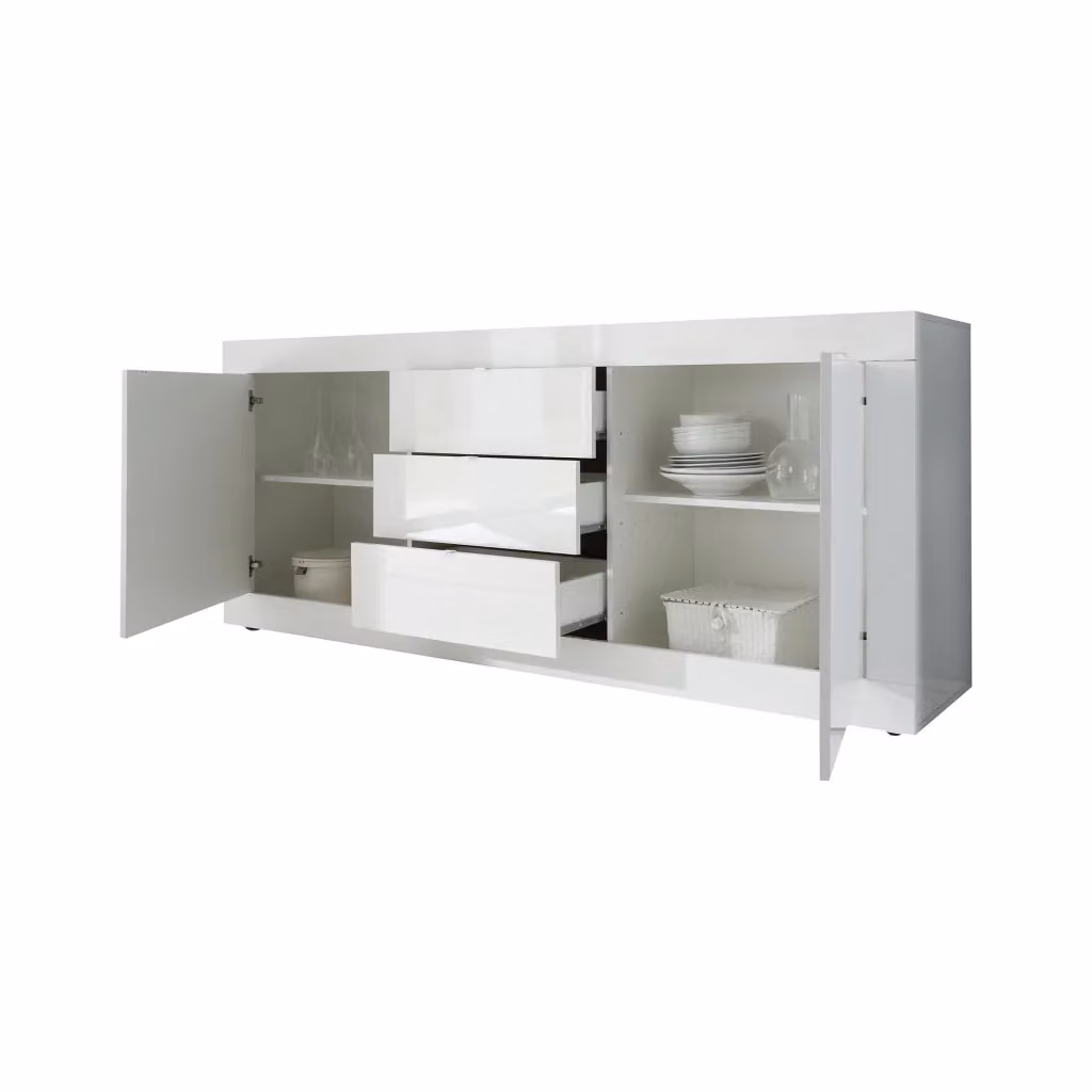 Madia Pasubio DMORA Credenza con 2 Ripiani Bianco Lucido L: 210 cm, P: 42 cm, H: 85.8 cm – 2