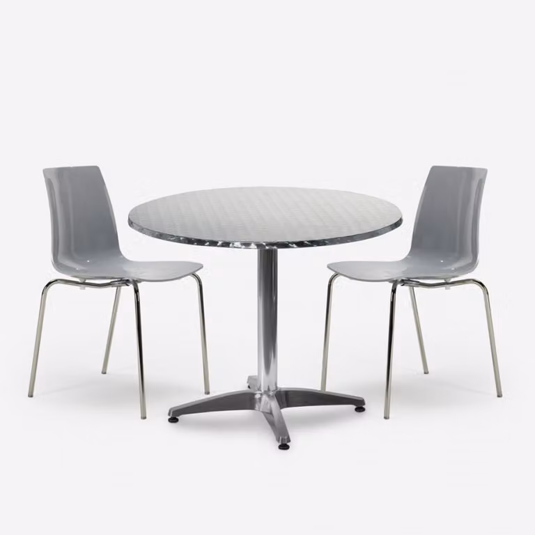 Set da giardino con 2 sedie moderne e tavolo rotondo da 70 cm in acciaio Remos - grigio