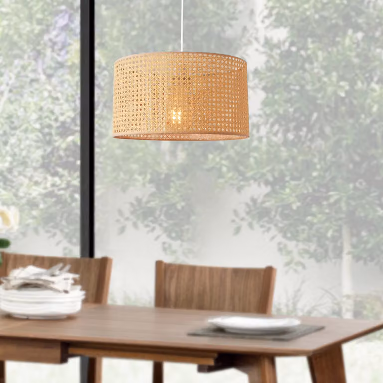 Lampada a sospensione 'Shrewsbury' in rattan beige / bianco