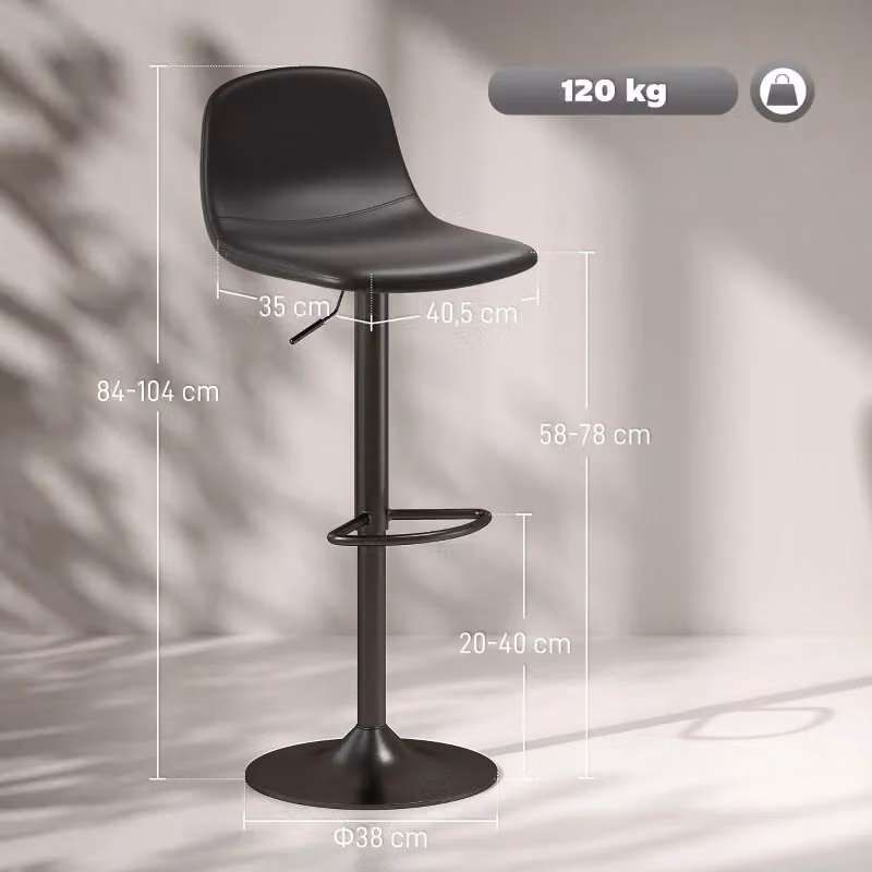 Set di 2 sgabelli da bar MIVRAY neri in ecopelle con schienale basso, girevoli a 360 gradi e regolabili in altezza con base in metallo antiscivolo – 2