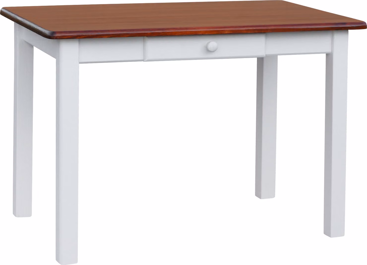 Tavolo bianco con cassetto in legno di pino massiccio con piano in colore Calvados 100 x 60 cm