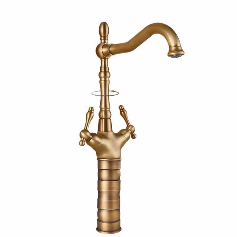 ZELURXX Rubinetteria in ottone anticato, miscelatore a due maniglie, cartuccia in Vetroceramica antigoccia, design retrò spazzolato, corpo in ottone resistente, modello a due maniglie alto