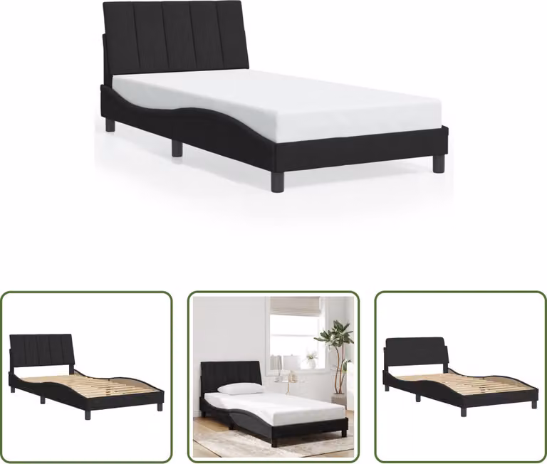 The Living Store Struttura letto con testiera nera 100x200 cm in velluto