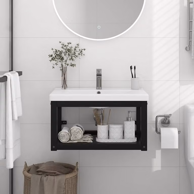 Struttura per lavabo a parete vidaXL in metallo nero, L 59 cm x P 38 cm x H 31 cm