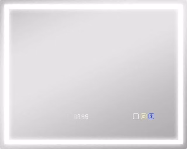 Badspiegel mit Beleuchtung 100x80 cm LED Spiegel Uhr Silber
