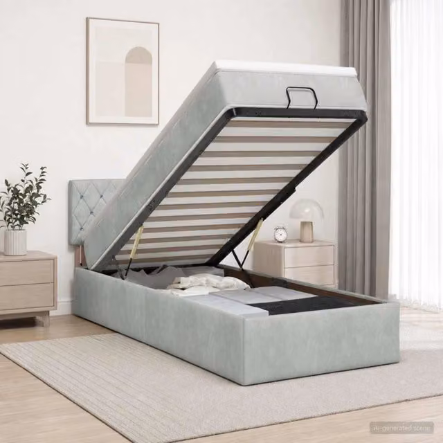 Letto ottomano con materasso ibrido vidaXL in velluto grigio e bianco L/P/H: 203 x 140 x 100 cm