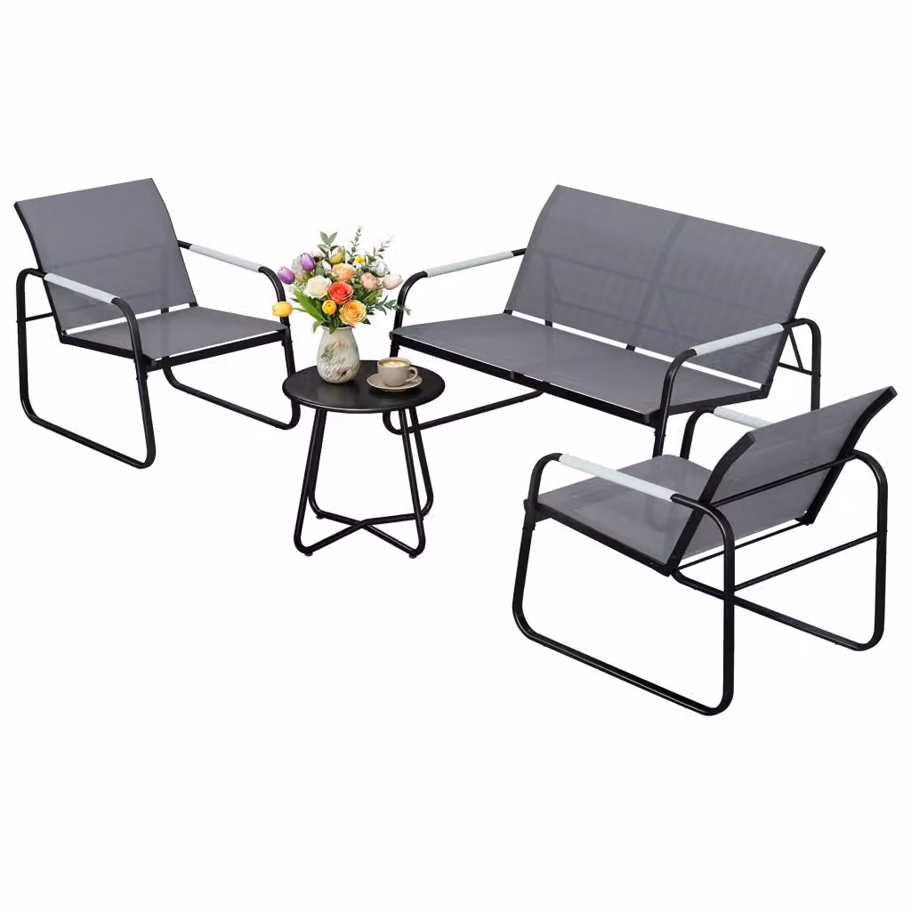 Set da giardino Minimal per 4 persone in polyrattan grigio con tavolo rotondo – 2