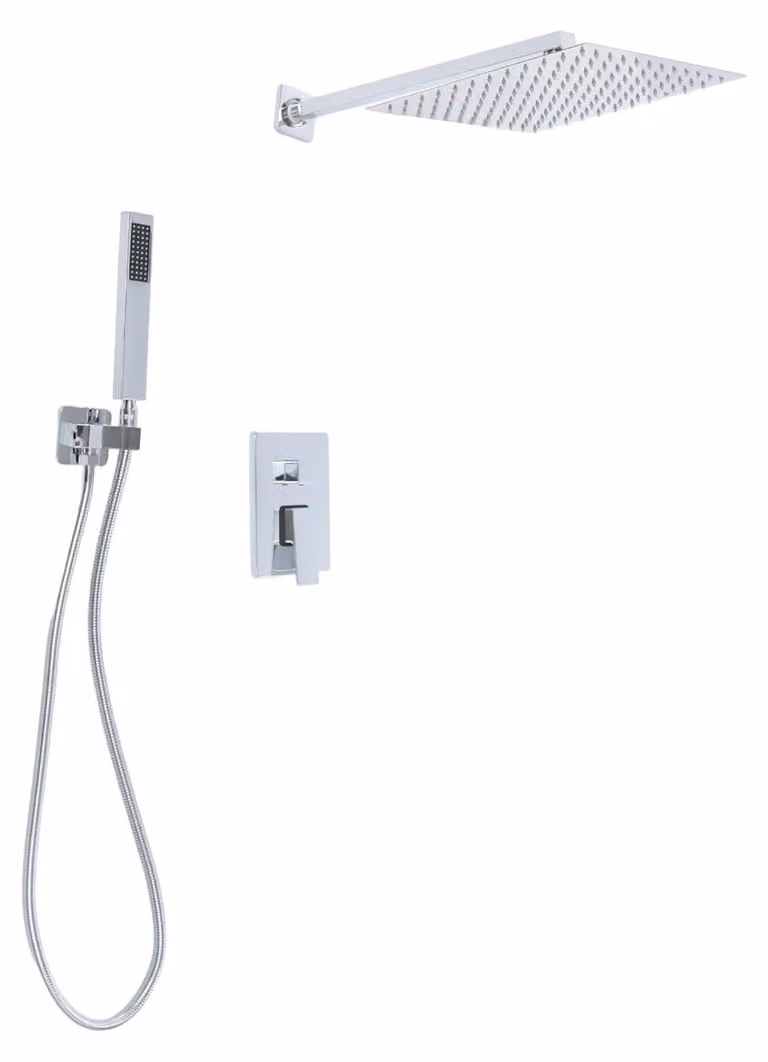 Set doccia – Miscelatore da incasso – Doccia a pioggia e soffione manuale – Acciaio inossidabile – Finitura cromata lucida – Tubo flessibile da 1,5 metri