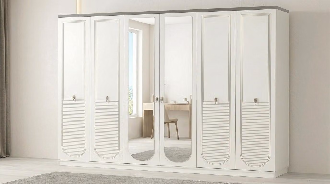 Armadio, design confortevole ed elegante, bianco, minimalista, spazioso, moderno, in legno
