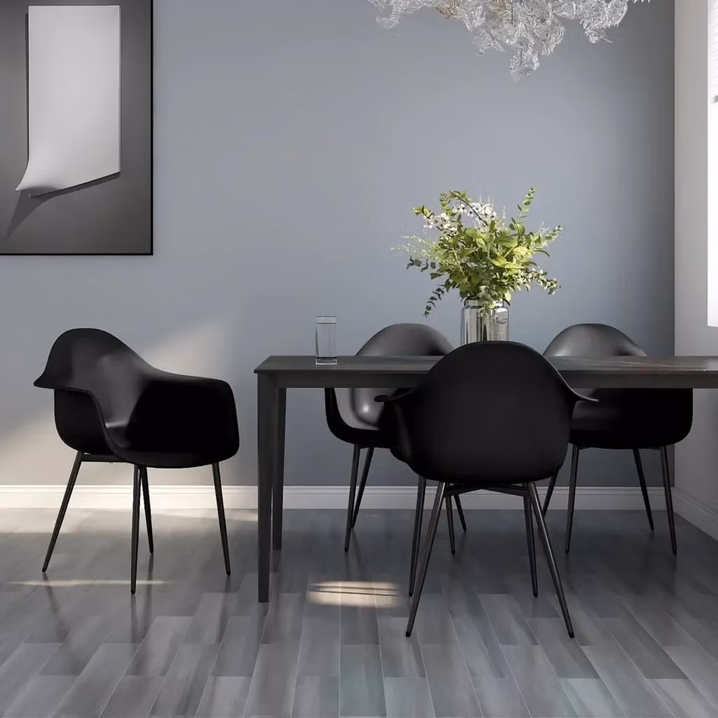 Set di 4 sedie da pranzo e cucina in plastica e metallo nere opache con design minimalista – 2