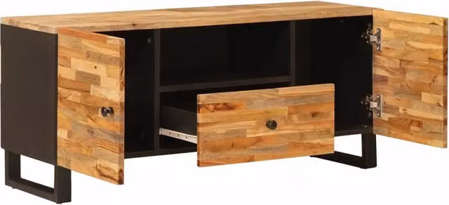 Mobile TV in legno di mango massello marrone con stile industriale L: 105 cm, P: 33 cm, H: 46 cm