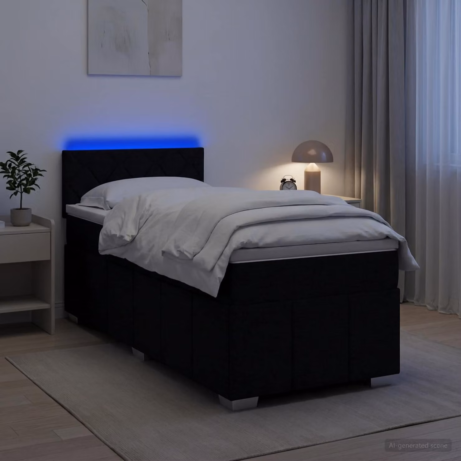 Letto box spring vidaXL con materasso in tessuto nero, L/P: 190 x 90 cm