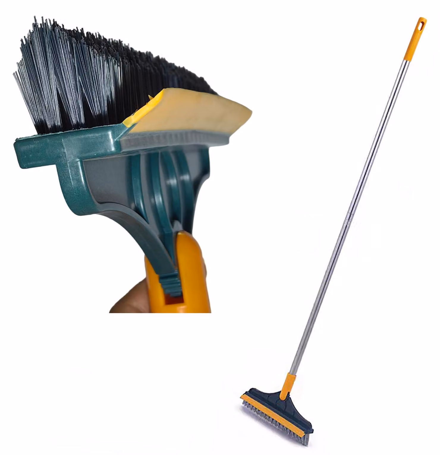Spazzola per pavimenti 2-in-1 con setole a forma di "V", 23 cm, 110 cm, verde