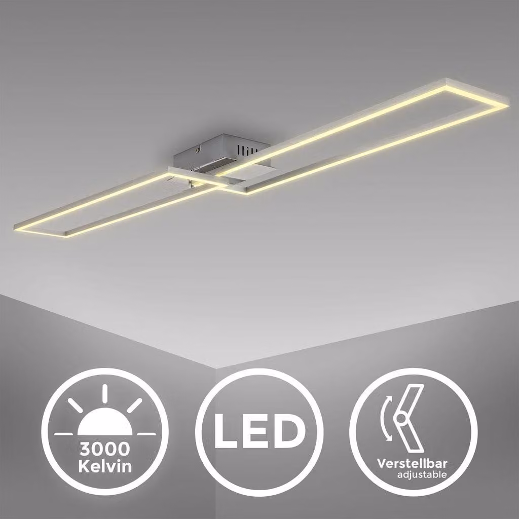 B.K.Licht Plafoniera LED da 40W, luce calda 3000K, 1 cornice orientabile, lampada da soffitto per ufficio?Frame?, colore cromato-alluminio spazzolato