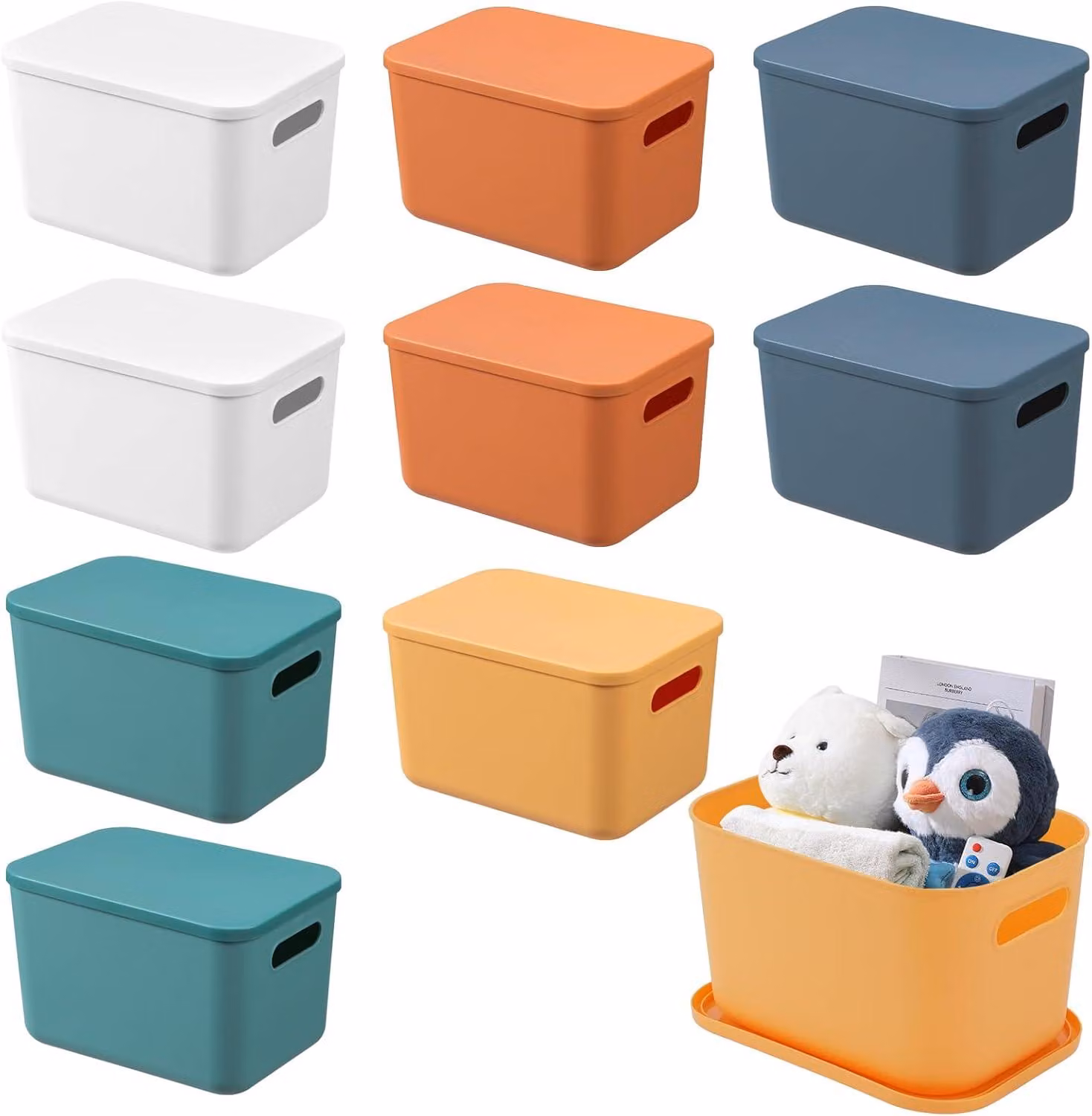 Contenitori di plastica con coperchio, dimensioni 25 x 18 x 16 cm, confezione da 10 pezzi, impilabili, ideali per l'ufficio