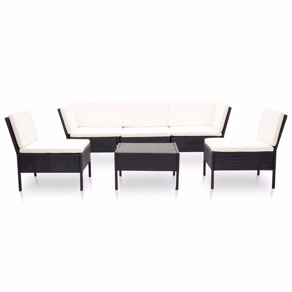 vidaXL Set di 6 pezzi da giardino con cuscini in polirattan nero