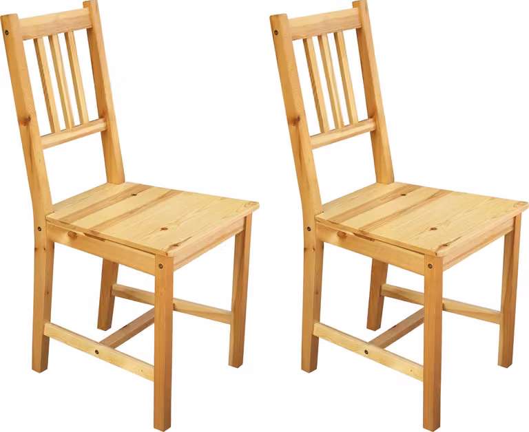 Set di 2 sedie da pranzo Möbilia | Legno massello di pino | Seduta a doghe | L 42 x P 42 x H 92 cm | Verniciato naturale | 19020034 | Serie SEDIA