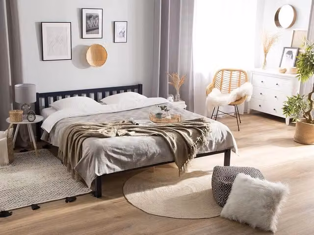 Letto matrimoniale Beliani in legno di pino laccato blu L/P/H: 140 x 200 x 70 cm