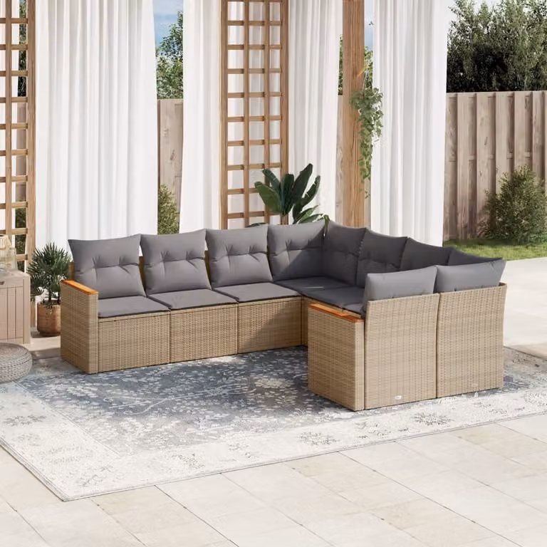 vidaXL Set Divano da Giardino a L 8 pz con Cuscini Beige e Grigio in Polyrattan e Metallo