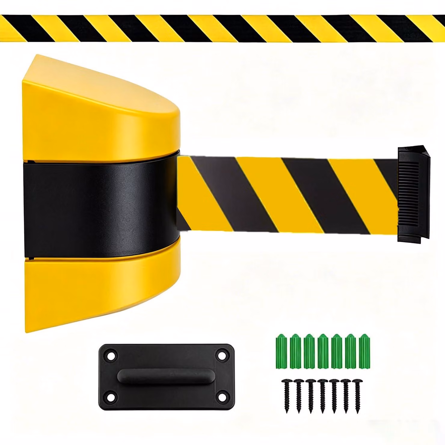 Nastro segnaletico retrattile, lunghezza 5 metri, in plastica ABS, da fissare a parete, colore giallo/nero