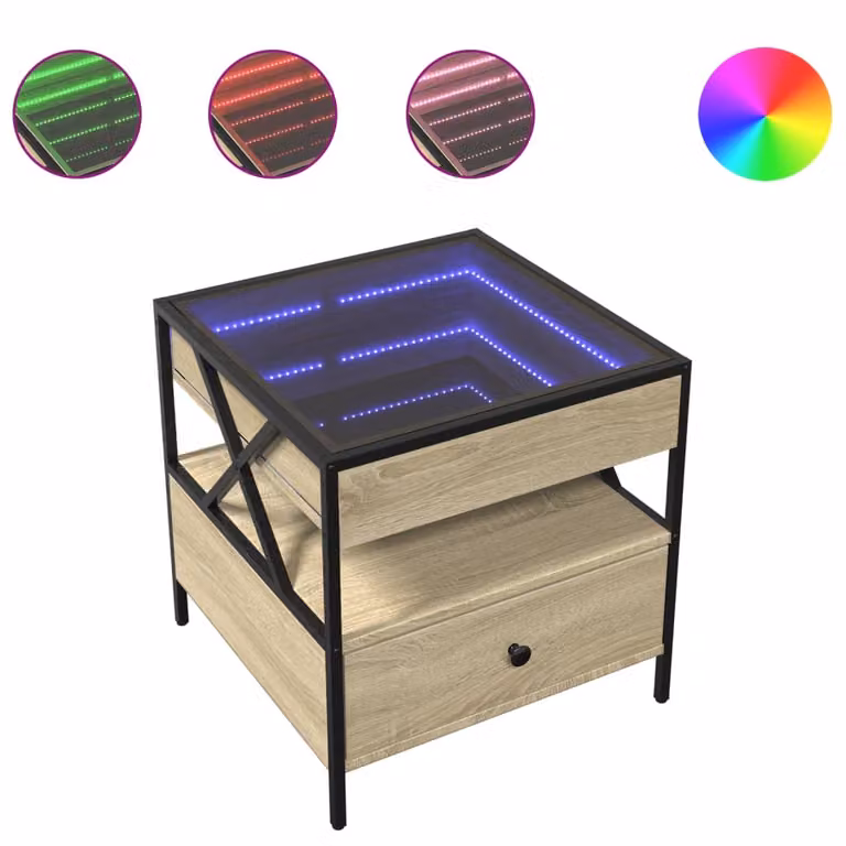 Tavolino da Salotto con LED Infinity Rovere Sonoma 50x50x51 cm
