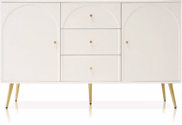 Comò con 2 ante e 3 cassetti crema bianco H84xL140xP40 cm con ripiano regolabile per soggiorno e camera da letto