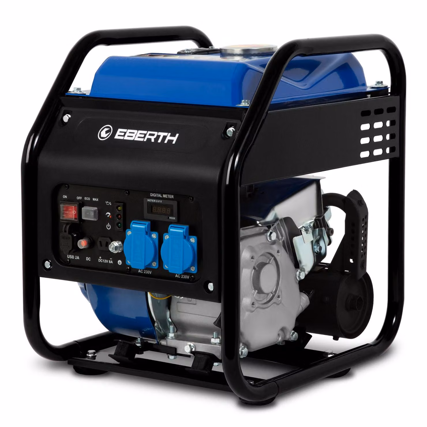 Generatore di corrente inverter EBERTH 3200 watt, silenzioso, generatore di corrente d'emergenza con motore a benzina da 7 CV, 4 tempi, generatore di corrente con 2x 230V e 2x connessione USB