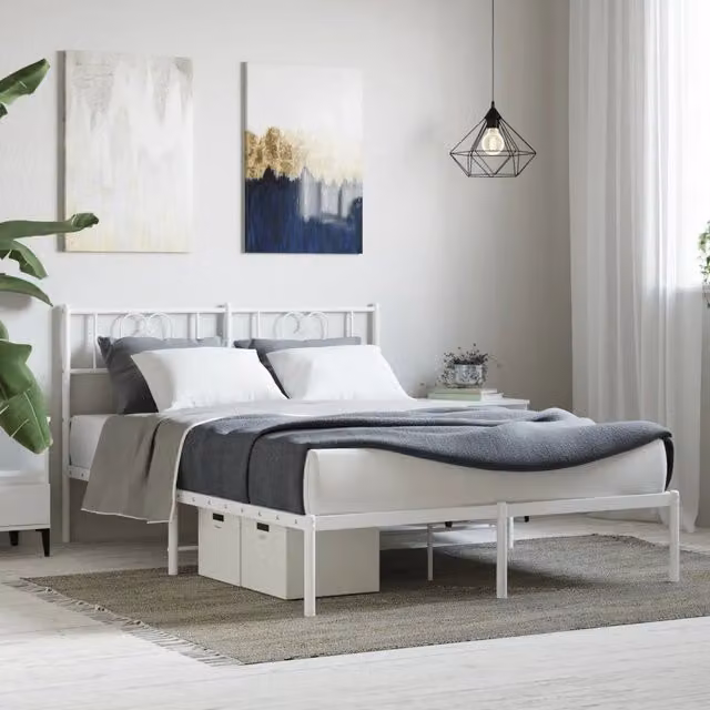 Giroletto con Testiera-Struttura Letto con testiera Metallo Bianco 140x200 cm 694238