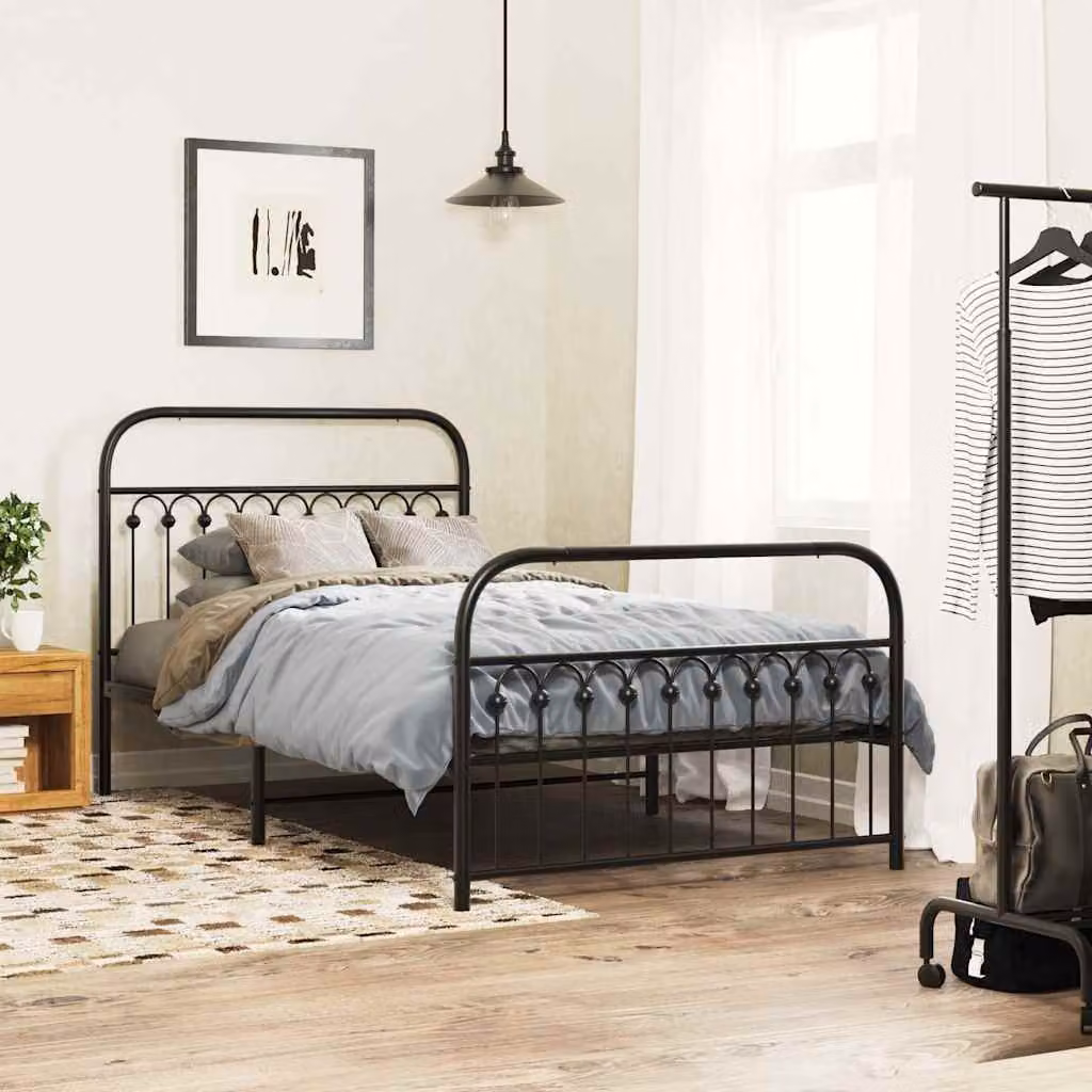 vidaXL Giroletto moderno in metallo nero con testiera e pediera L: 107 cm, P: 203 cm