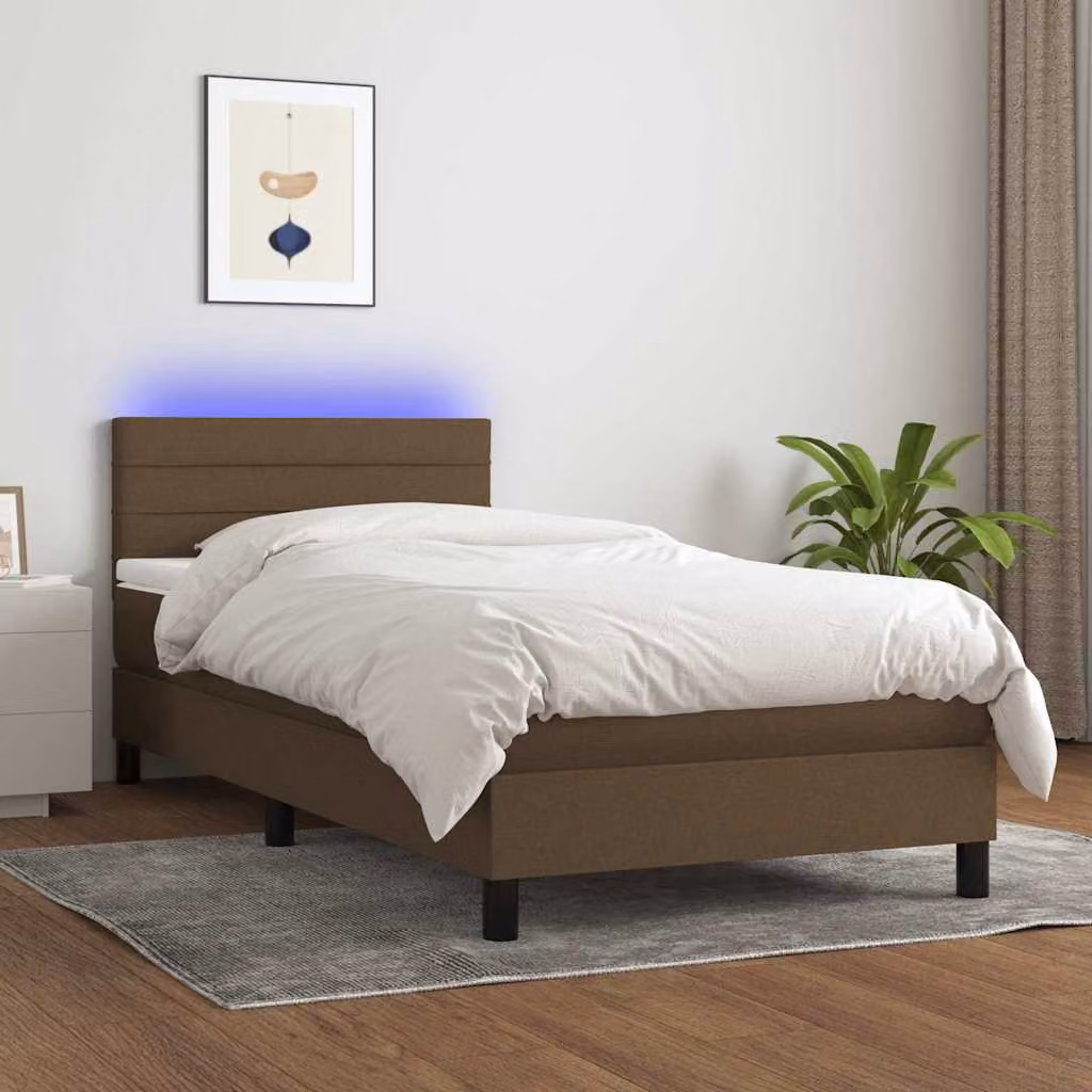 Letto Ibrido con Materasso e Illuminazione LED vidaXL in Tessuto Marrone Scuro L/P/H: 190 x 90 x 76,7 cm – 1
