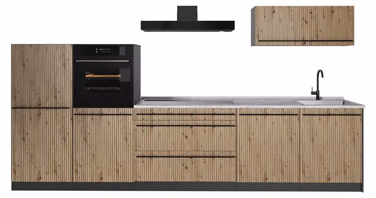 Cucina componibile Vicco R-Line Rovere artigianale/Antracite 340 cm piano di lavoro Marmo, Model 67283