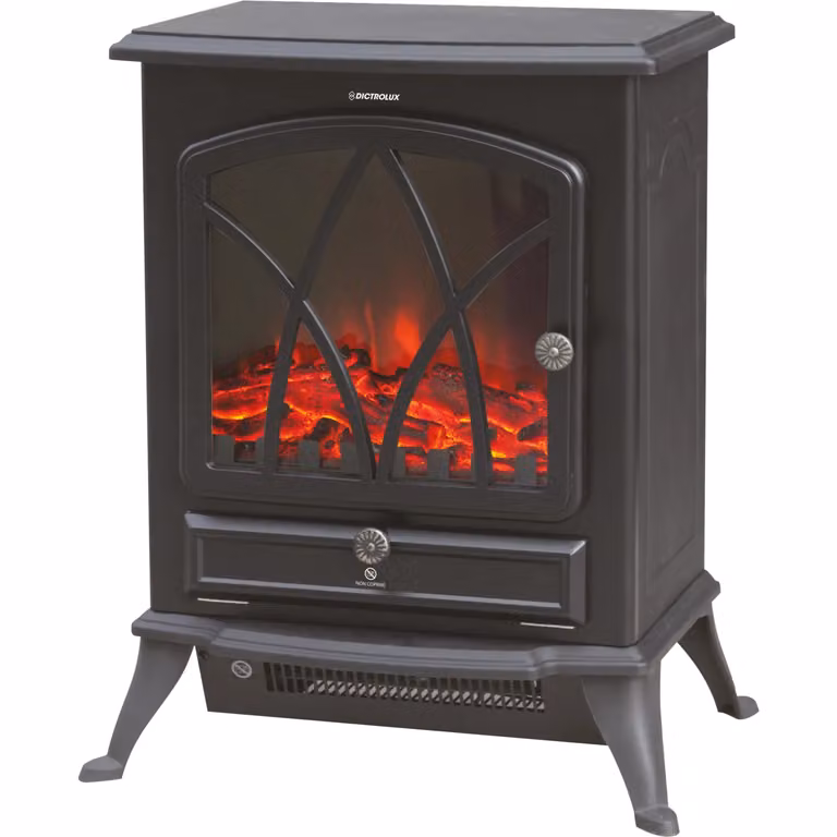 Stufa Caminetto Gothic Dictrolux in metallo nero, 1800-2000W, L: 54 cm, P: 30 cm, H: 28,5 cm