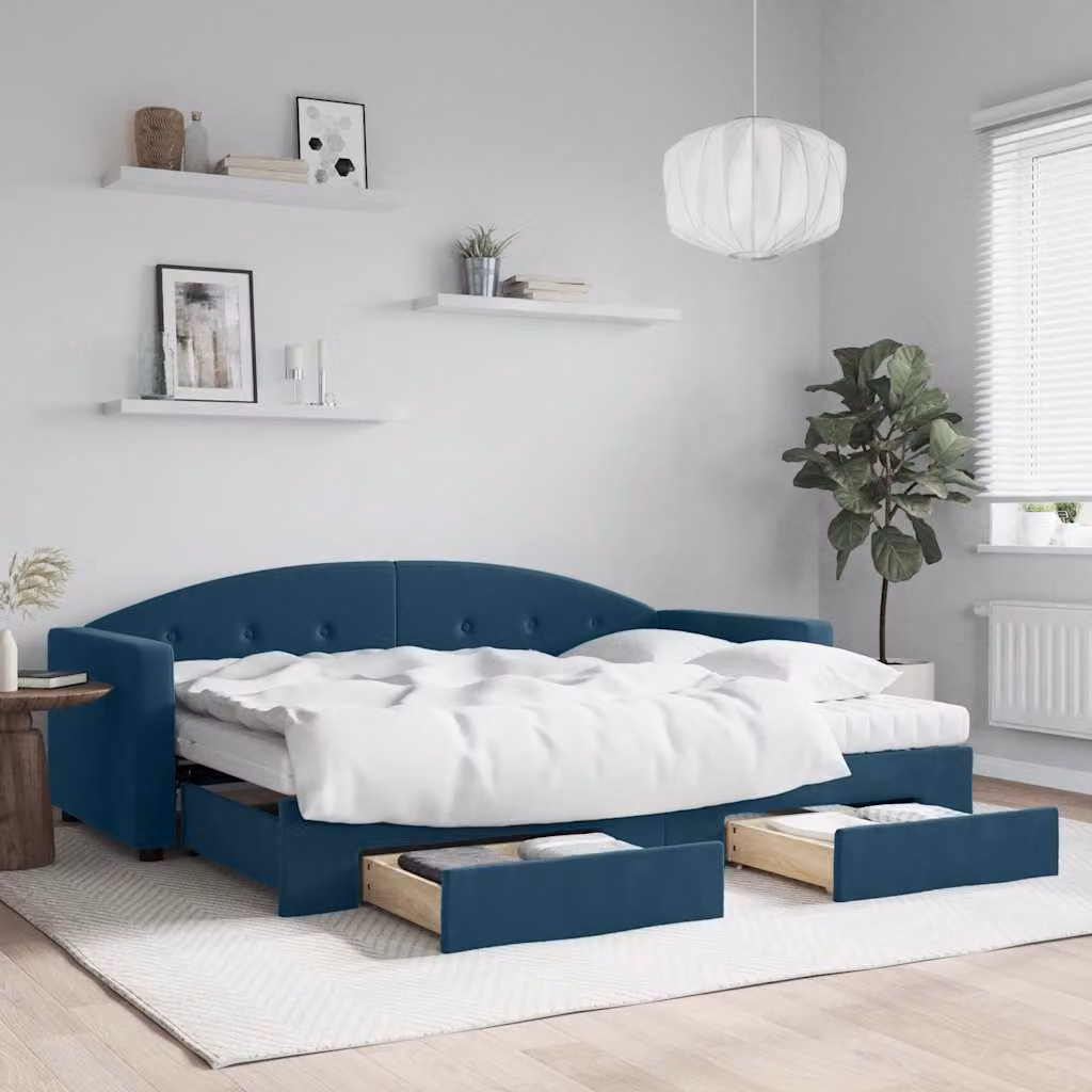 vidaXL Divano Letto Estraibile con Cassetti Blu 80x200 cm in Velluto