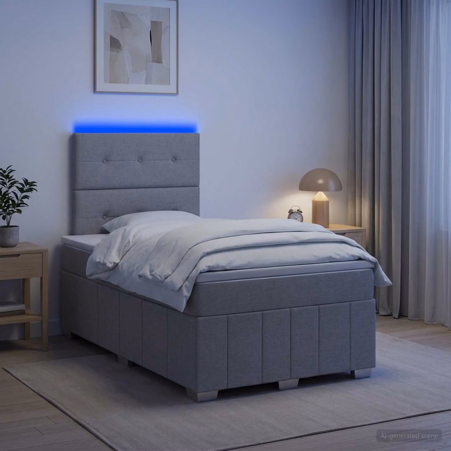 Letto Box Spring vidaXL con Materasso a Molle Insacchettate e Illuminazione LED sotto il letto, Grigio e Bianco, L/P/H: 120 x 200 x 140,5 cm