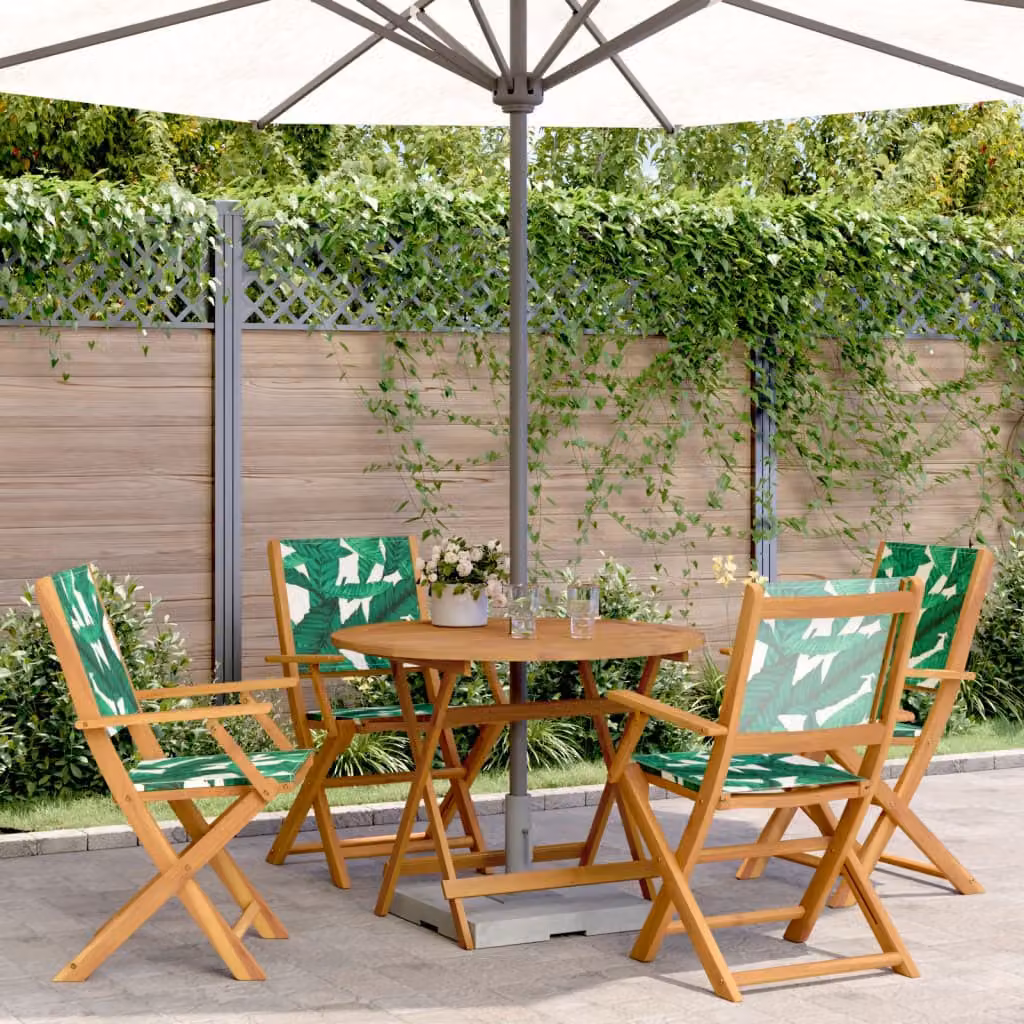 Set da pranzo da giardino vidaXL in legno di acacia oliato con motivo floreale, 5 pezzi, verde e marrone