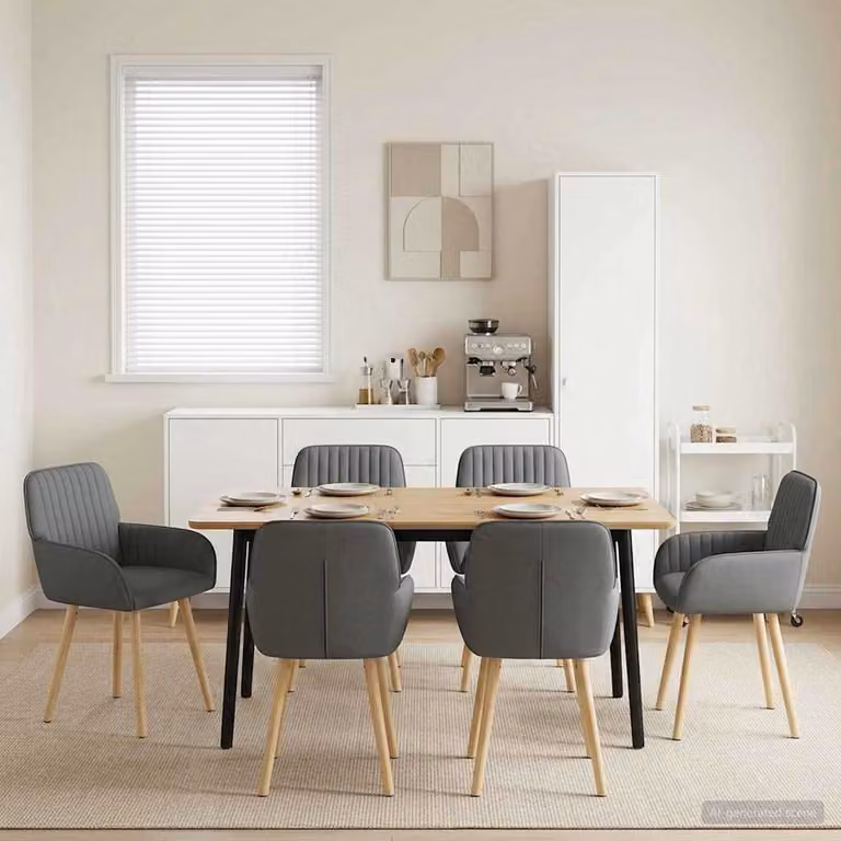 Set di 6 sedie da pranzo moderne vidaXL in tessuto grigio scuro e legno, L: 56,5 cm, P: 50 cm, H: 87,5 cm