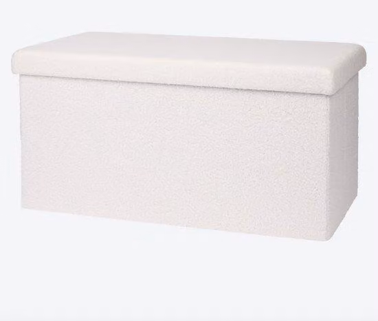 Pouf pieghevole con vano portaoggetti – 76x38x38 cm – Beige/Bianco – MDF e poliestere – max. 90 kg