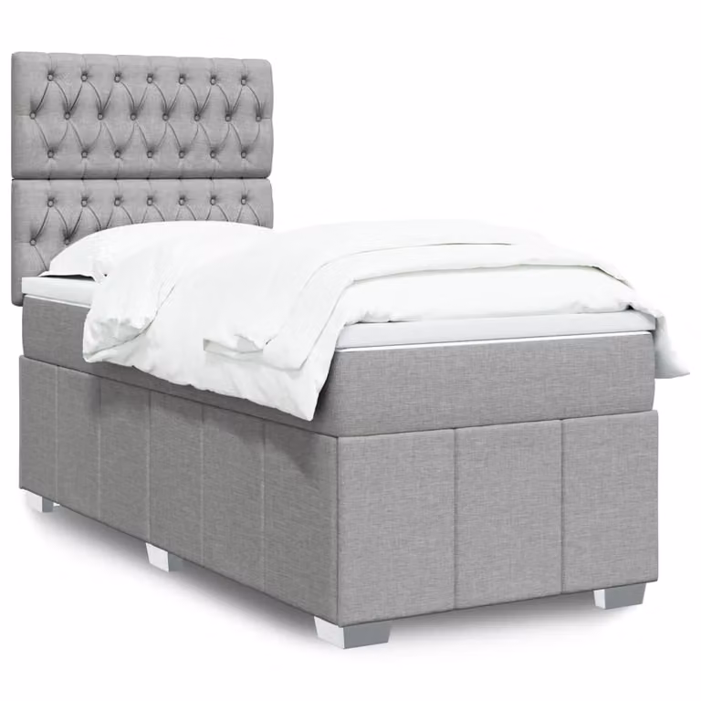 vidaXL Giroletto a Molle Ibrido con Materasso in Tessuto Grigio e Bianco L/P/H: 200 x 90 x 150,5 cm