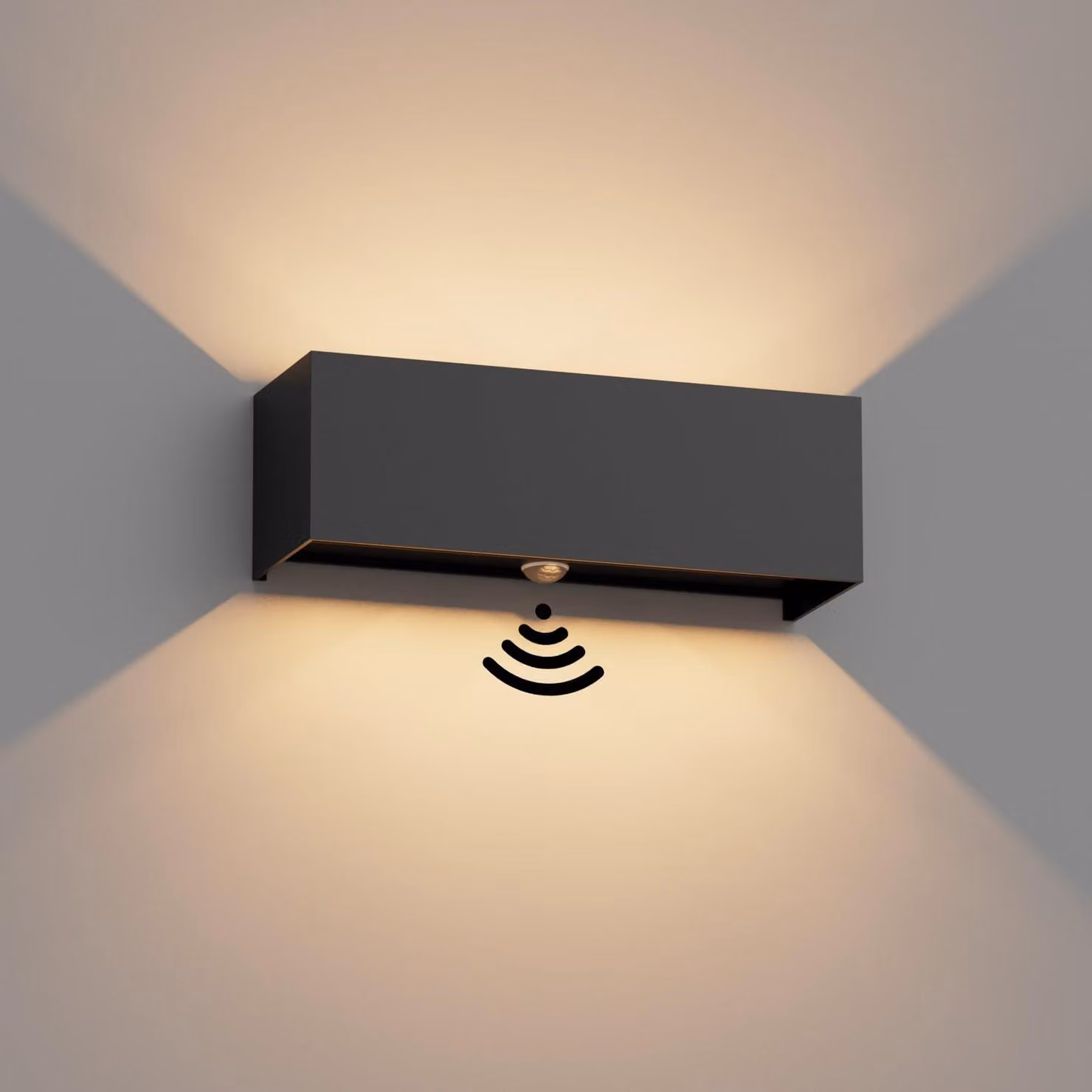 Lampada da parete esterna con sensore di movimento, 3000K, grado di protezione IP65, colore nero
