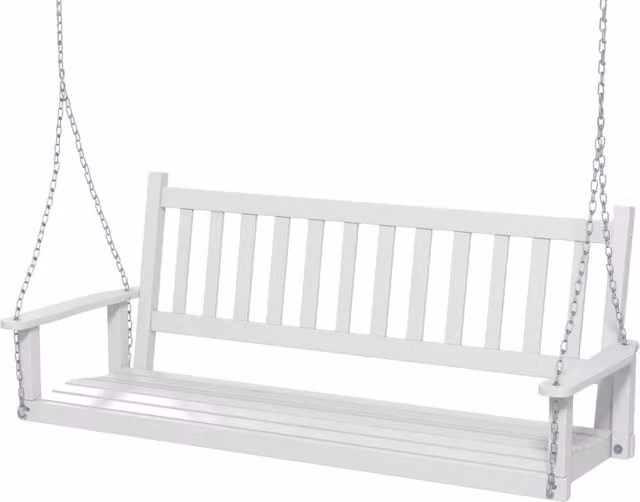 Altalena in legno per 3 persone con portata 363kg catene regolabili di 173cm, Sedia a dondolo 168x65x63cm Bianco-Dondoli