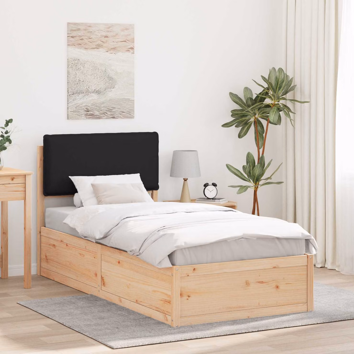 Letto con Testiera Rivestita Nero in Pino Massello vidaXL L/P/H: 80 x 200 cm – 1