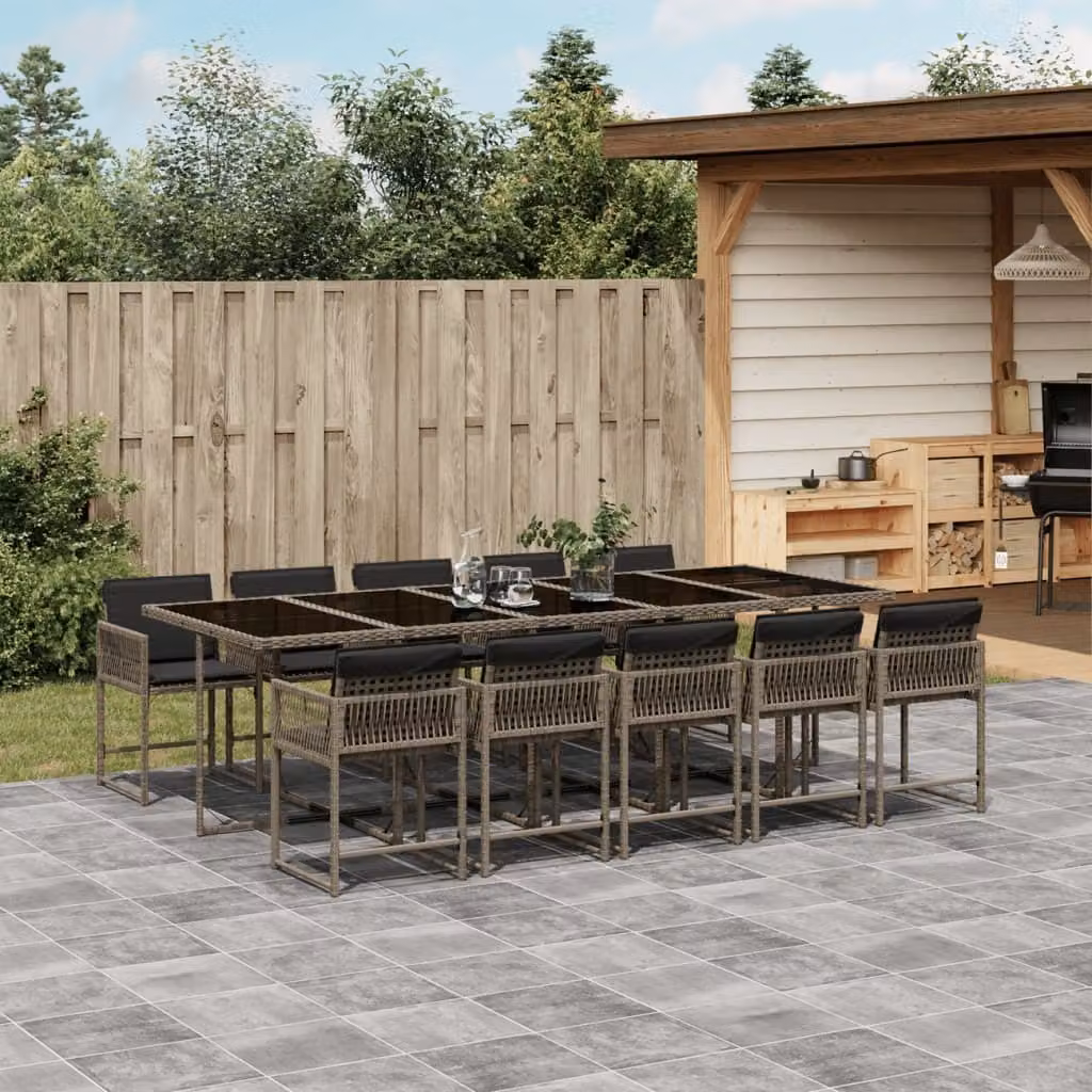 Maison Exclusive - Set da Pranzo da Giardino 11pz con Cuscini in Polyrattan Grigio