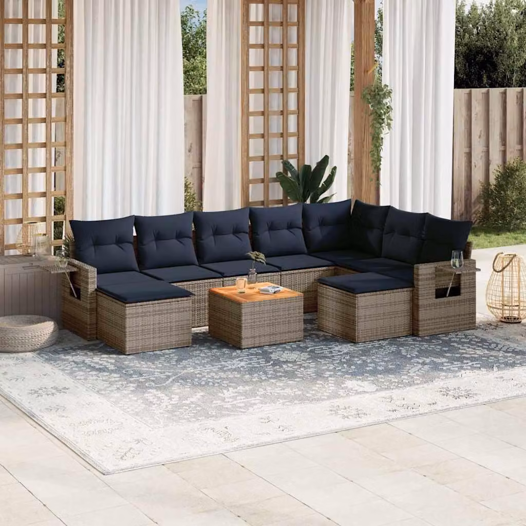 Maison Exclusive - Set divano da giardino 10 pezzi con cuscini, grigio, polyrattan