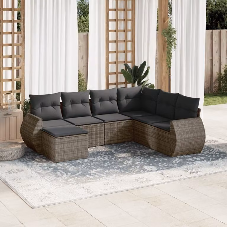 Maison Exclusive - Set da giardino 7 pezzi con cuscini in polyrattan grigio