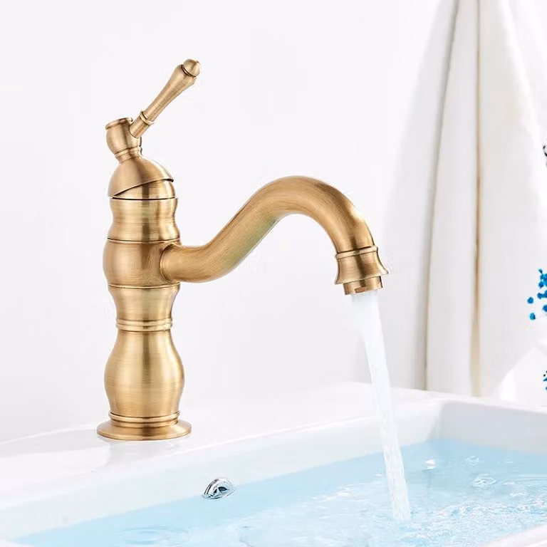 Miscelatore per lavabo - Rubinetto monocomando per bagno - Miscelatore termostatico per acqua calda/fredda - Monocomando - Cartuccia in Vetroceramica - Montaggio a incasso - Aspetto in ottone anticato