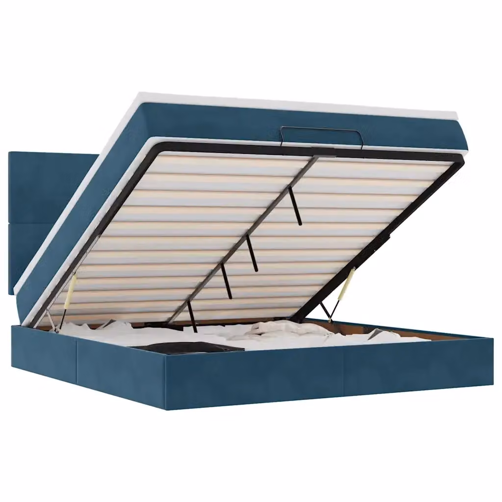 Letto con contenitore a sollevamento vidaXL in velluto blu e bianco L: 180 cm, P: 200 cm, H: 128 cm – 2