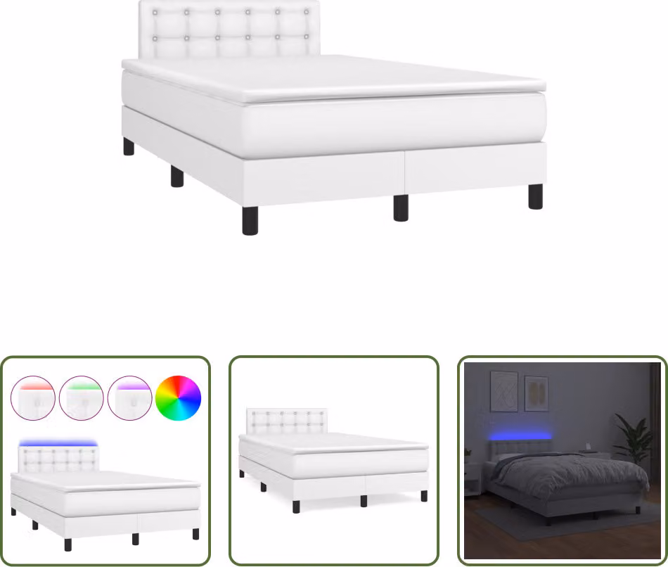 The Living Store Letto a molle con materasso e LED bianco 120x190 cm in ecopelle
